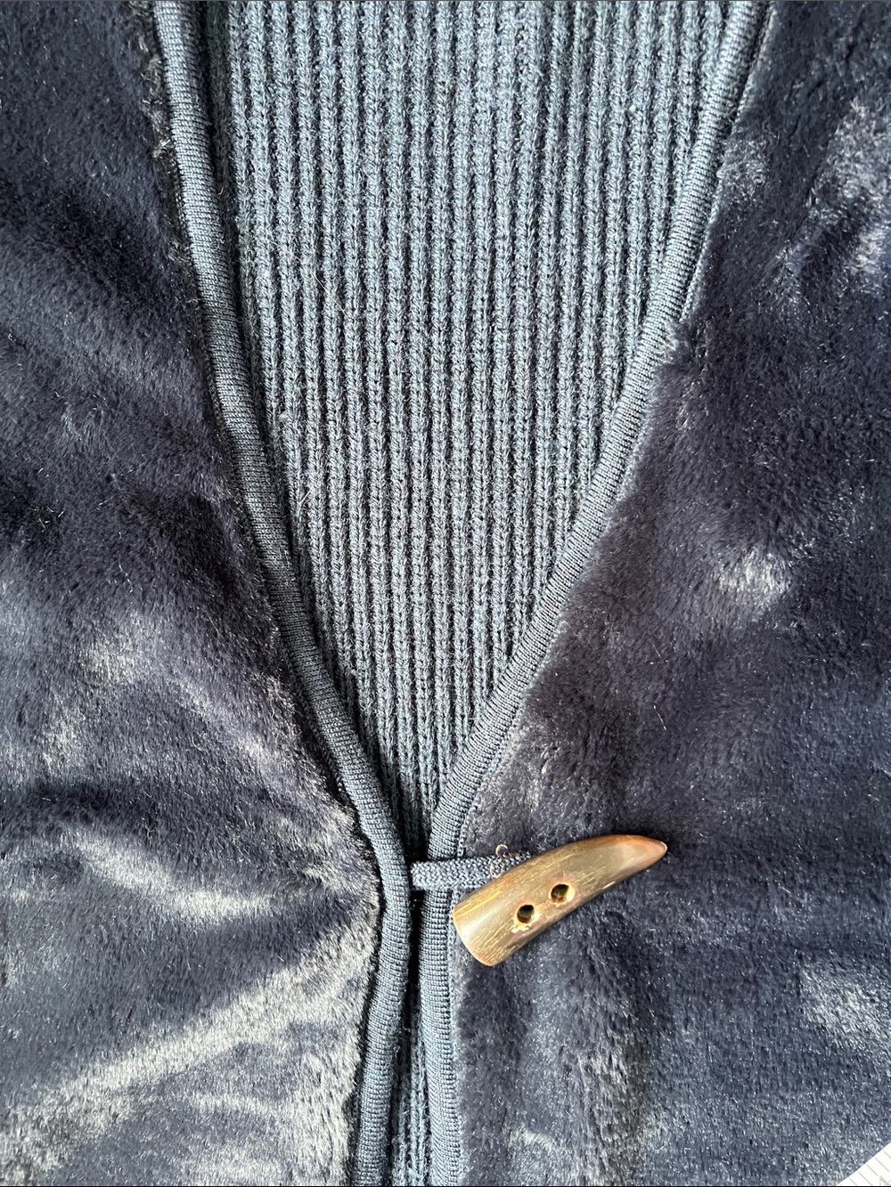 J.McLaughlin Navy Faux Fur Merino Wool Ribbed Toggle Vest Cardigan